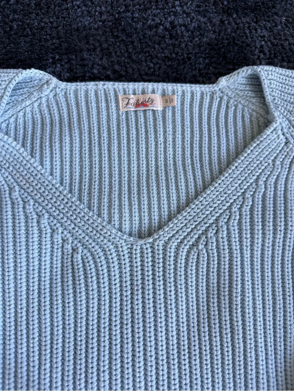 Faherty Pale Blue Ribbed V-Neck Sweater - Picture 2 of 3
